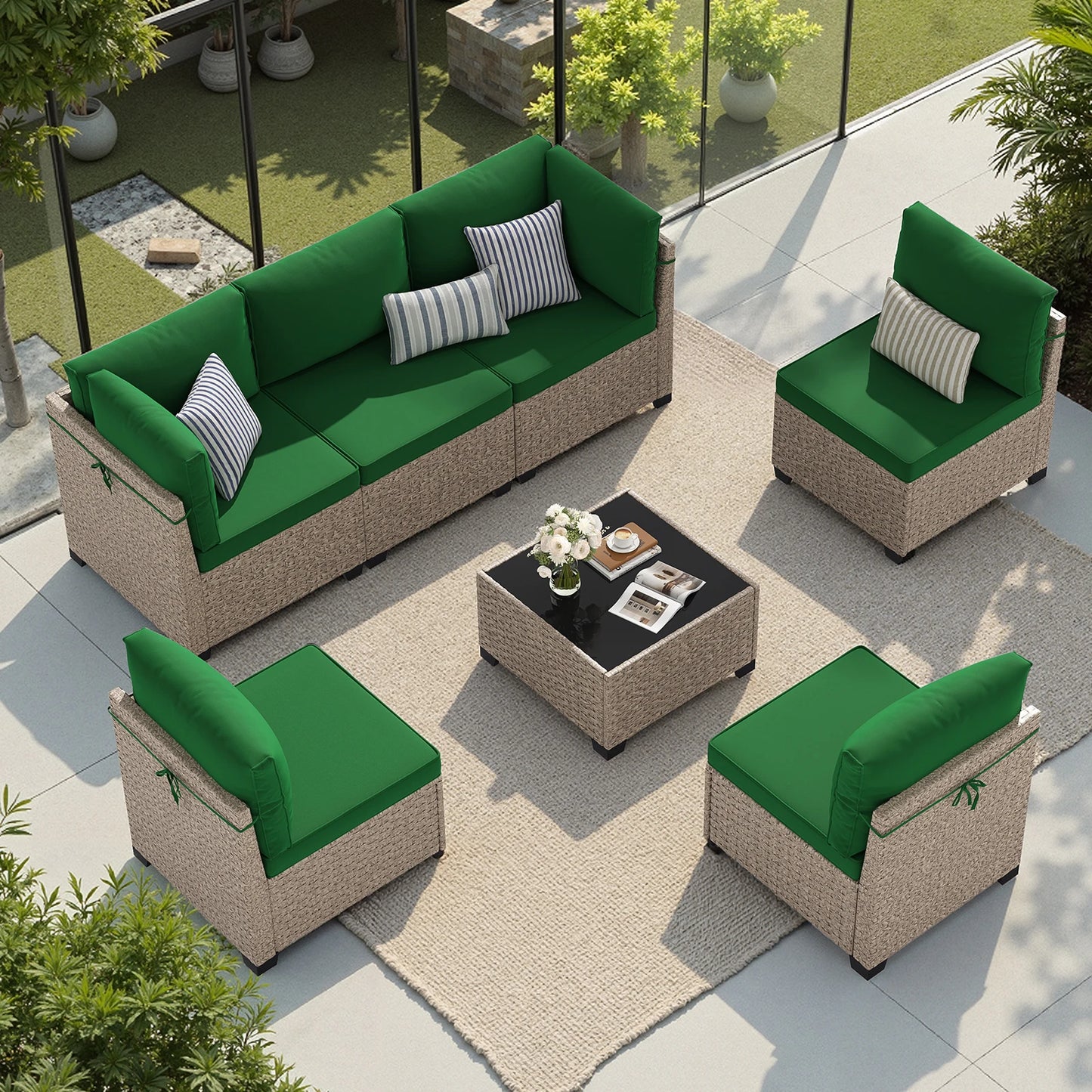 Outdoor Rattan Patio Furniture Set With Glass Table