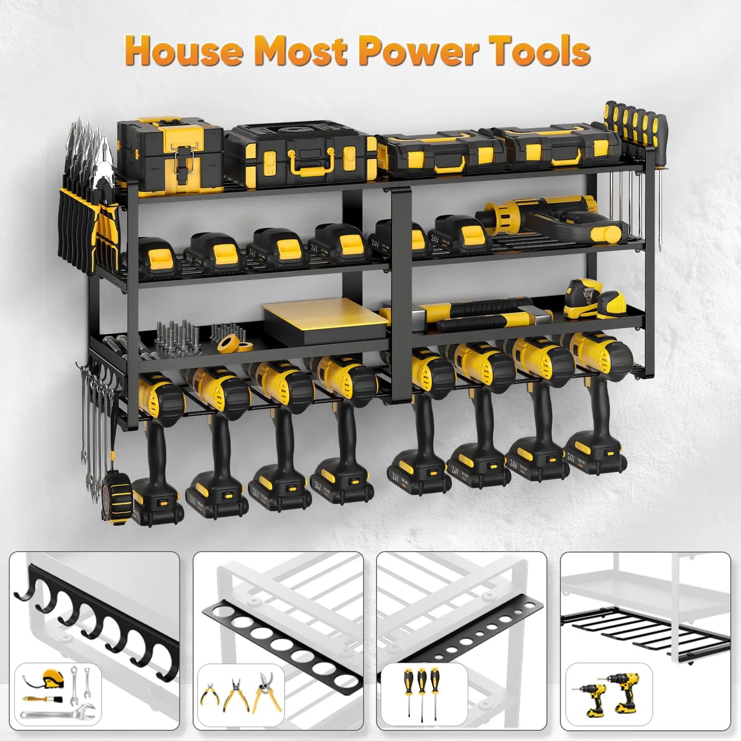 Power Tool Organizer Wall Mount Four Layer Heavy Duty Drill Holder