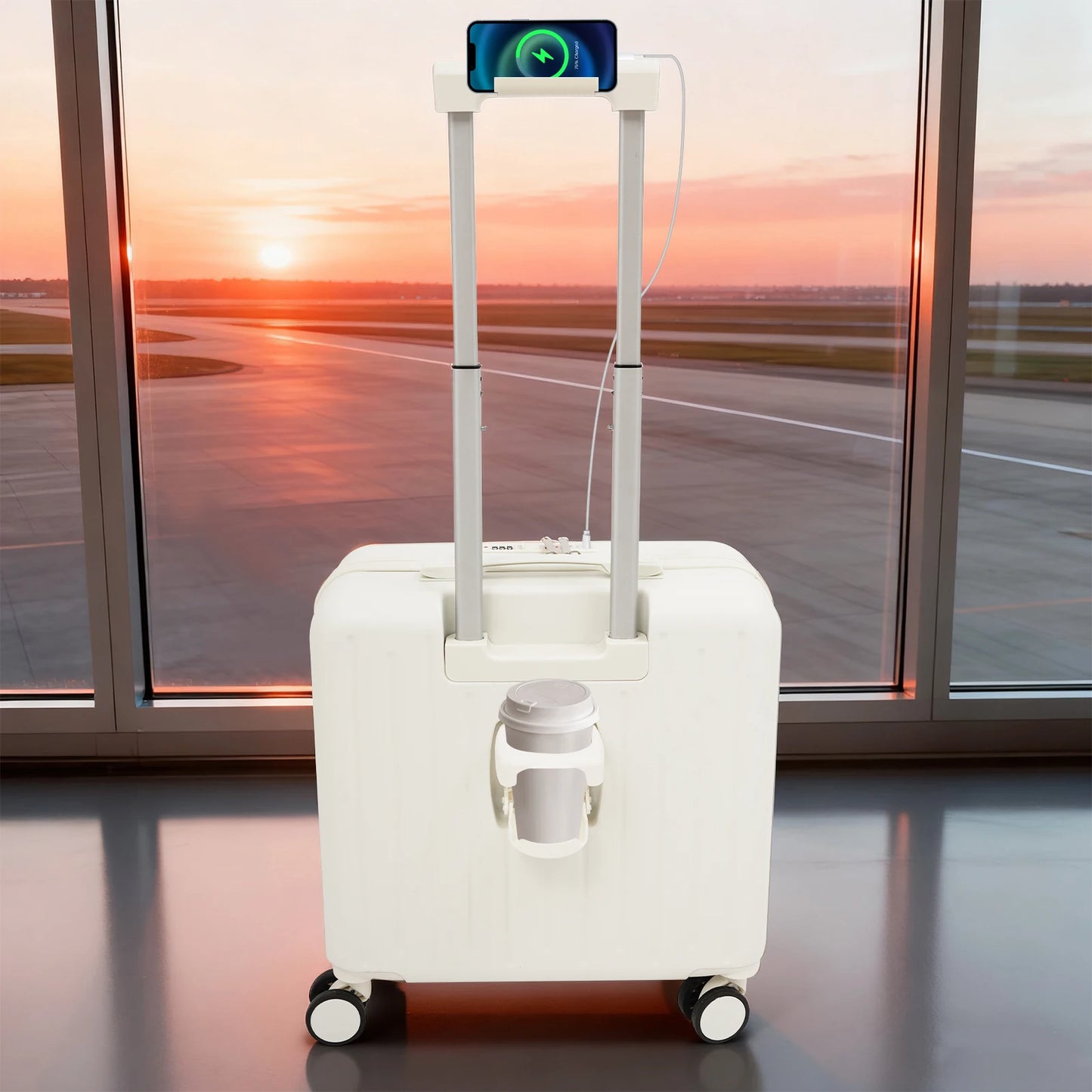 NONECN Boarding Suitcase With Front Compartment Travel Luggage For Business