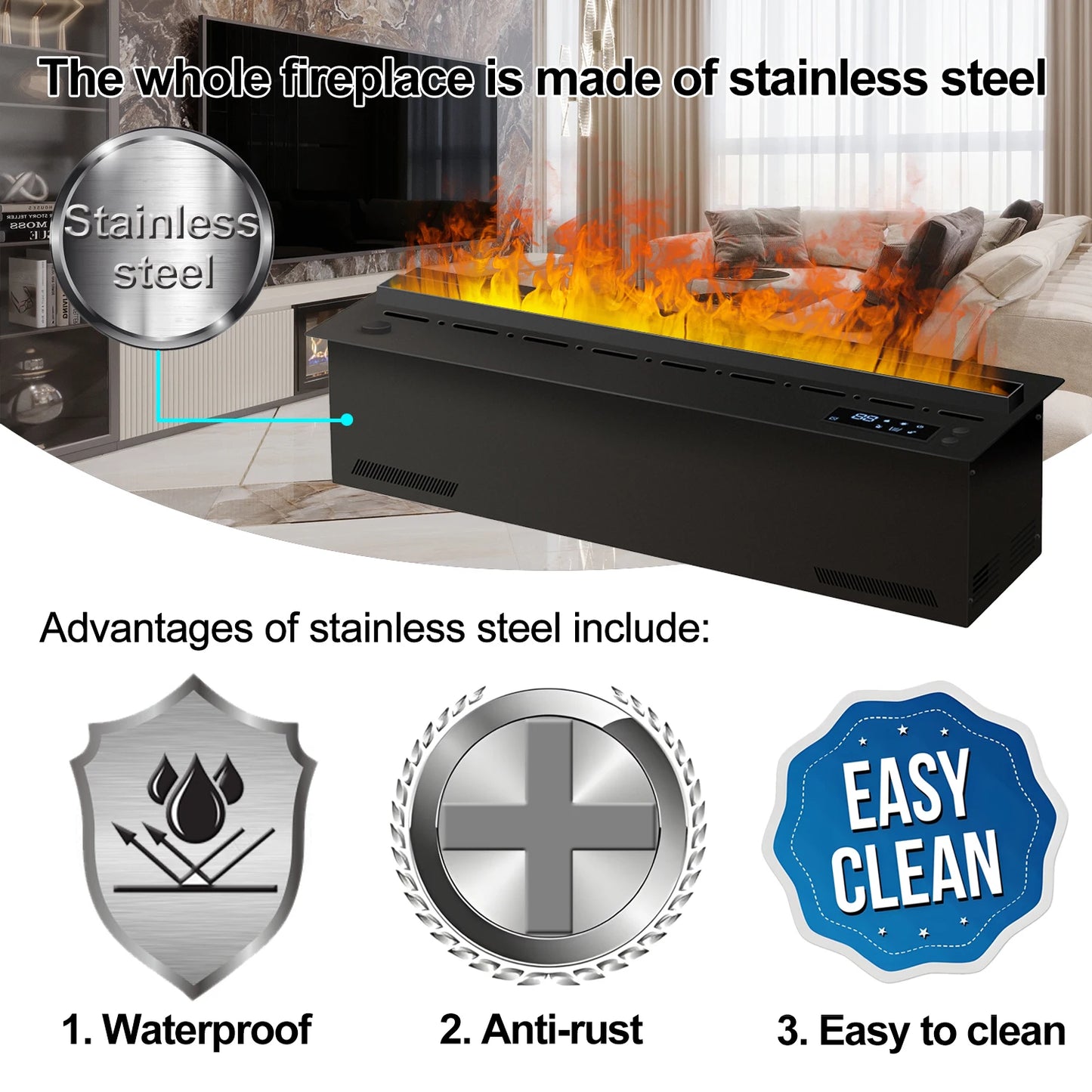 AFLYEVER Smart Water Vapor Fireplace 3D Flame Tuya App