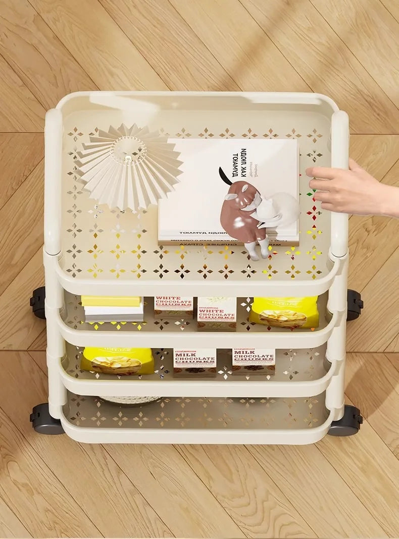 Trolley with Handlebar and Storage Rack, Floor-Standing, Multi-Layer Storage for Kitchen, Bathroom, Snacks, and Toiletries