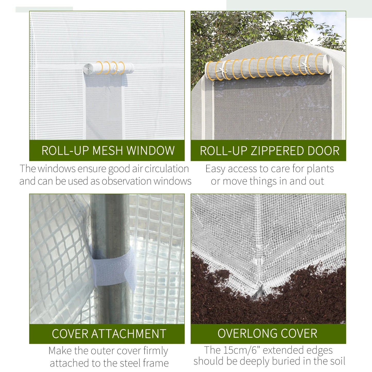 Outsunny Walk-In Greenhouse With Roll-Up Front Entrance And Six Side Windows
