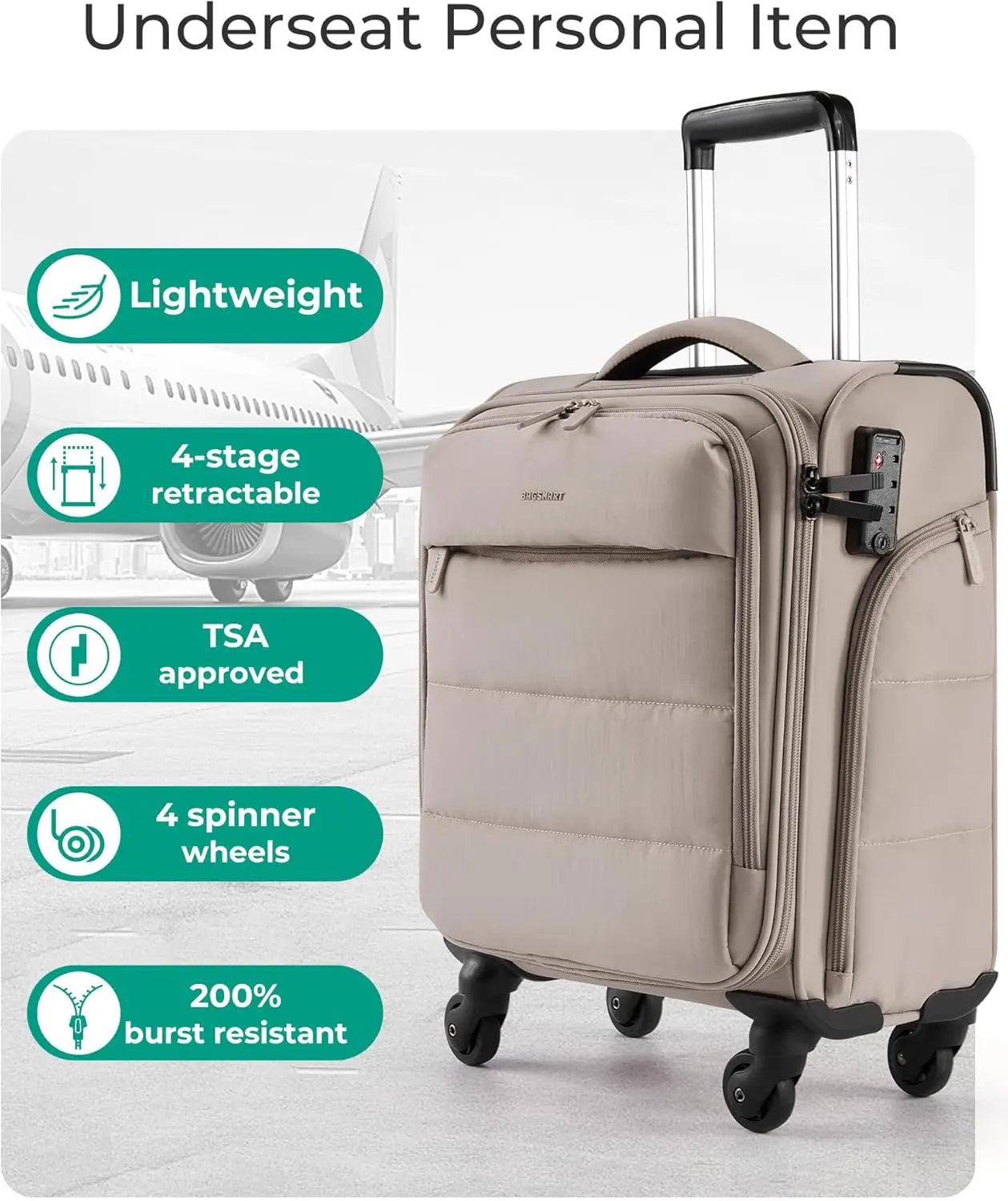 Lightweight Underseat Luggage With Wheels And Wet Dry Pockets