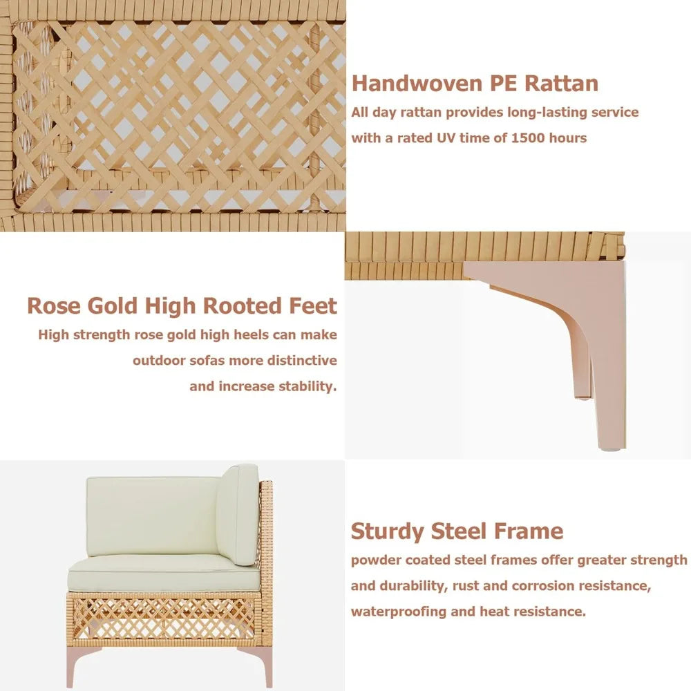 Outdoor Wicker Patio Sectional Set Boho Sofa With Coffee Table