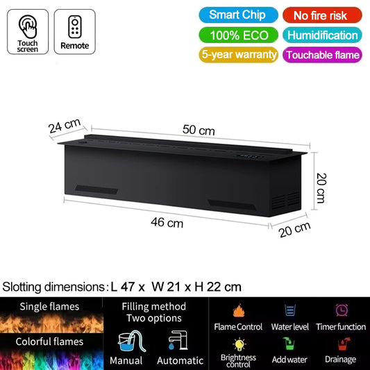 AFLYEVER Smart Water Vapor Fireplace 3D Flame Tuya App