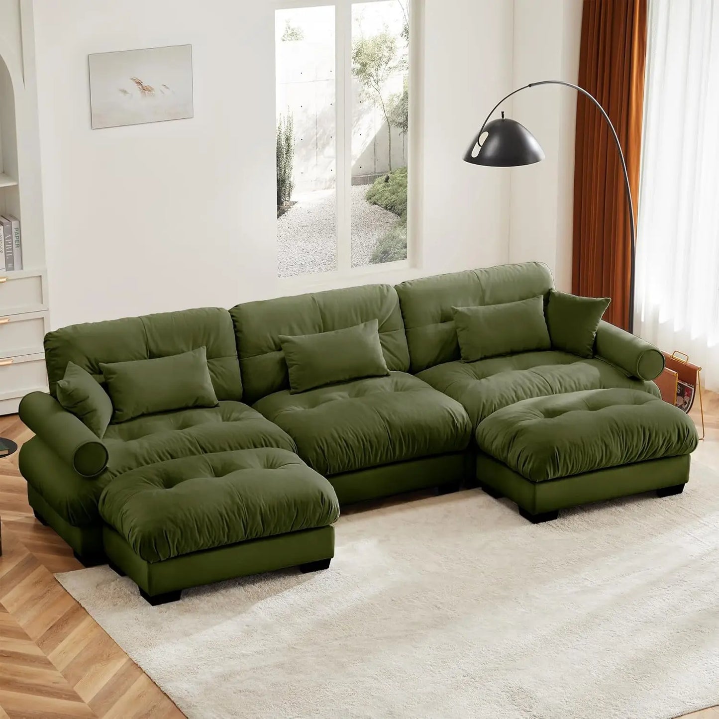 U Shaped Modular Sectional Sofa With Ottoman Velvet