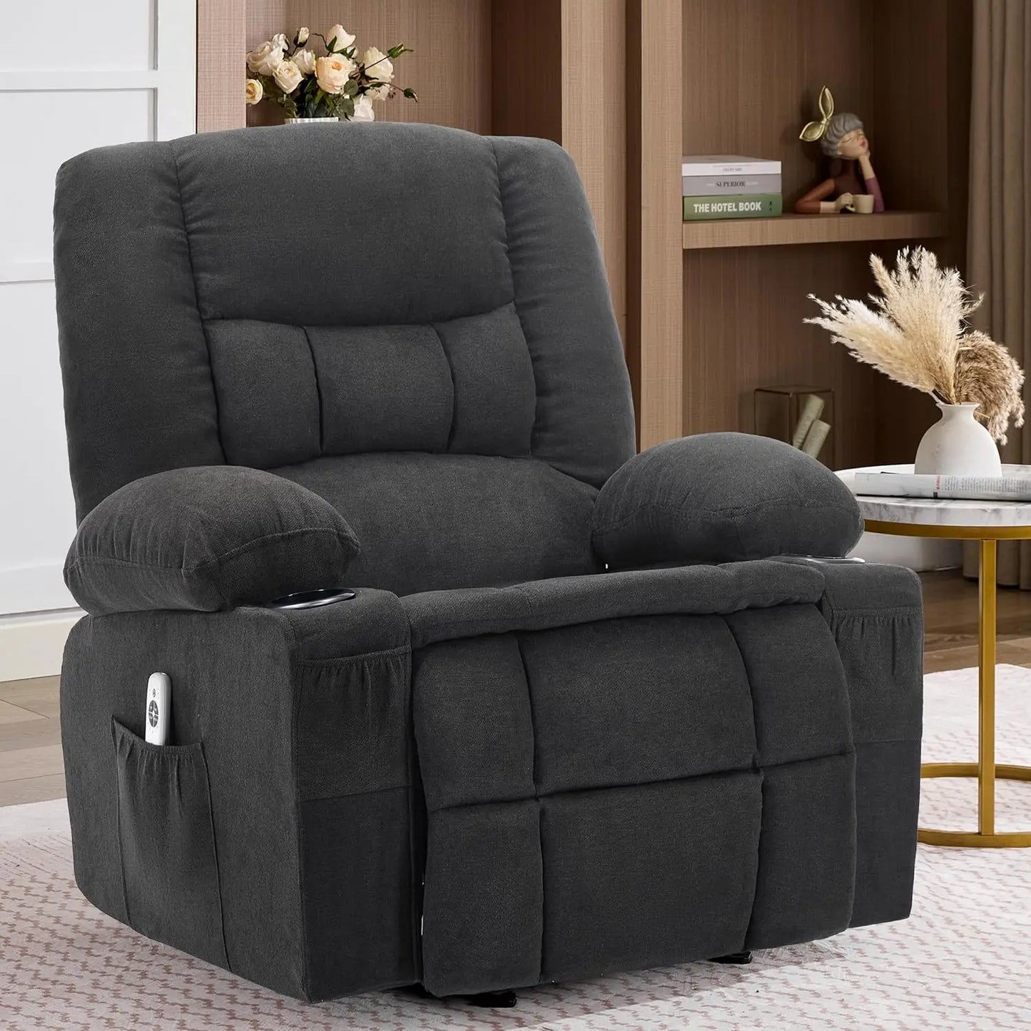 with Massage and Heat, Nursery Rocking Chairs for Living Room, Ergonomic Comfy Relining Chair with Cup Holder