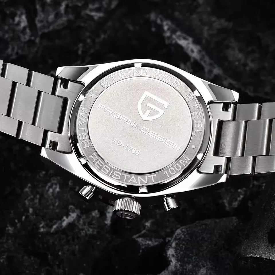 PAGANI DESIGN Retro Luxury Quartz Mens Watch Stainless Steel Chronograph