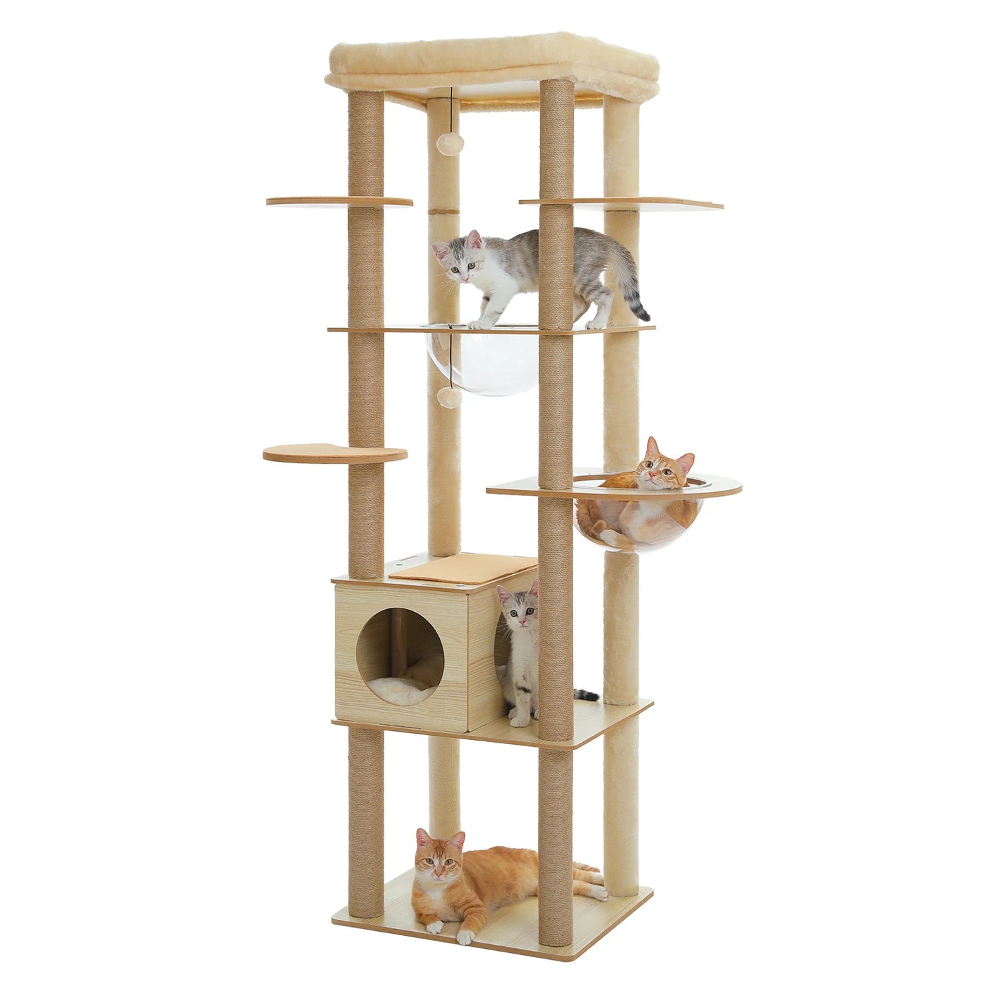 Multi Level Cat Tree Indoor Wood Tower With Scratching Posts