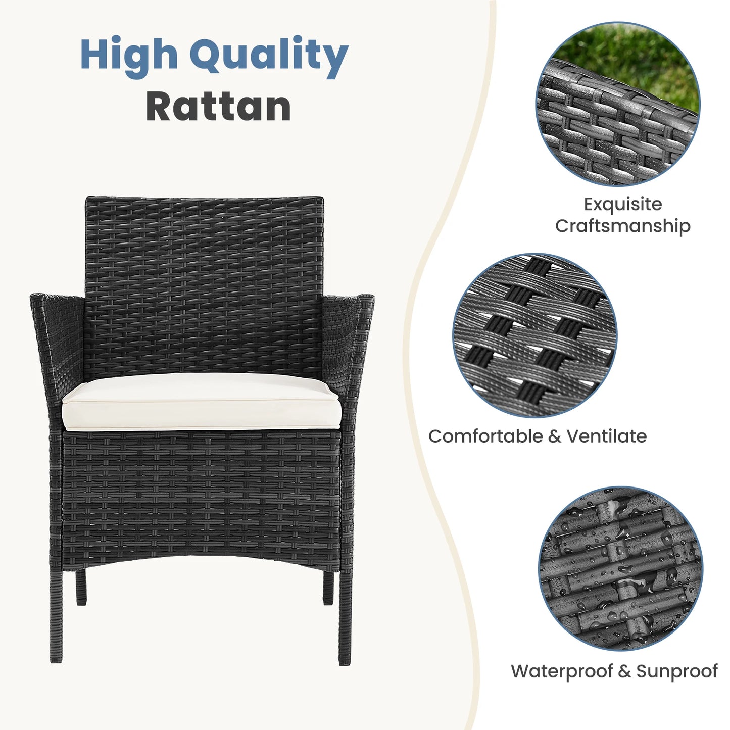 Outdoor Patio Furniture Set 4 Pieces With Glass Table Chairs