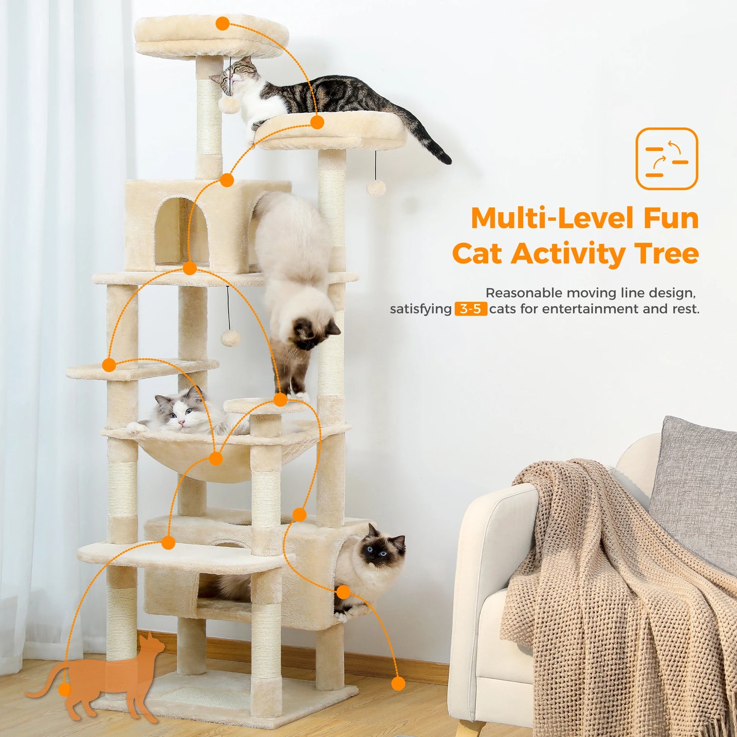 PAWZ Road Cat Tree And Tower With Sisal Posts Hammock