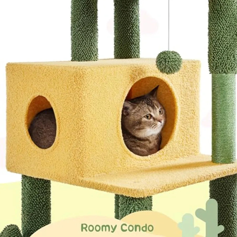 Cactus Cat Tree Multi Level Tower With Condos And Bowls