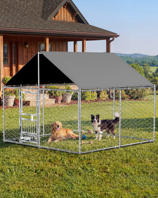 Outdoor Dog Kennel With Rotating Feeder Roof And Double Doors