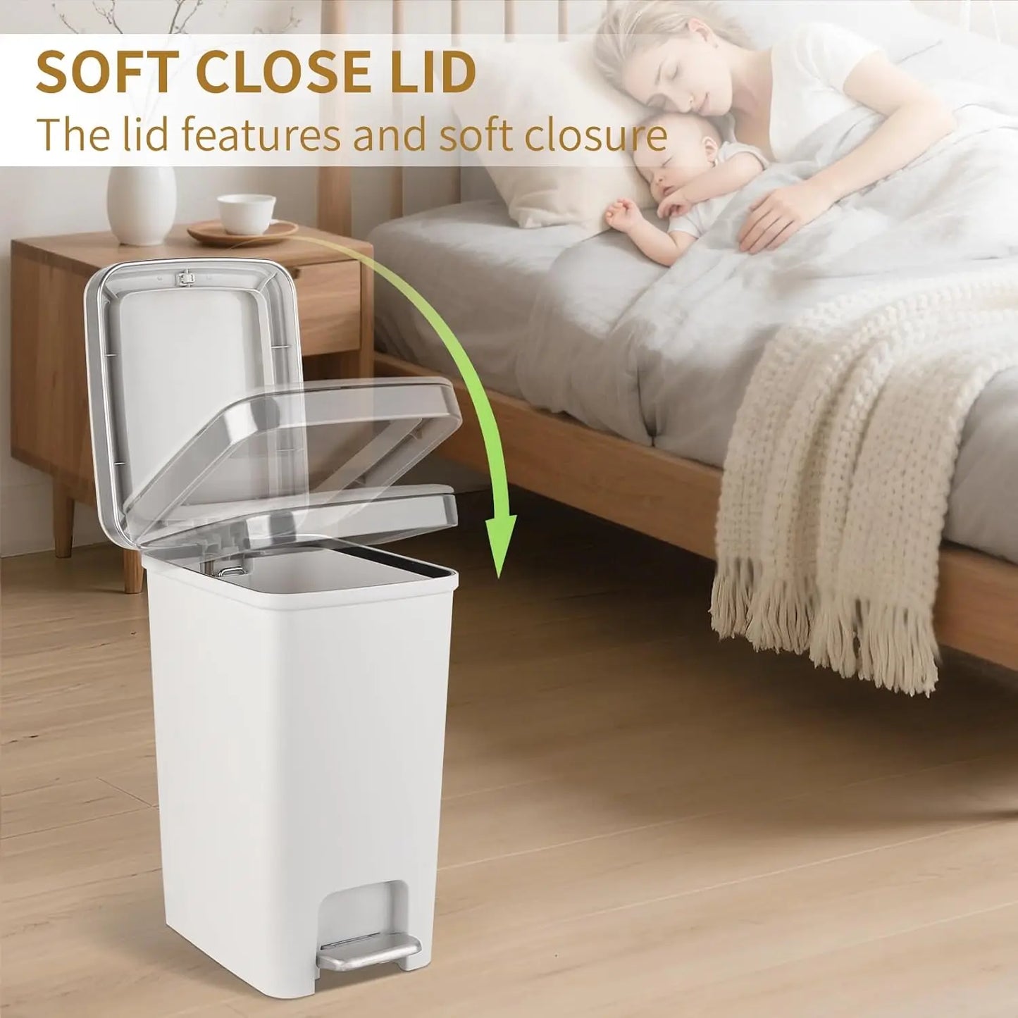 Bathroom Trash Can w/ Lid and 3 Rolls Trash Bags,