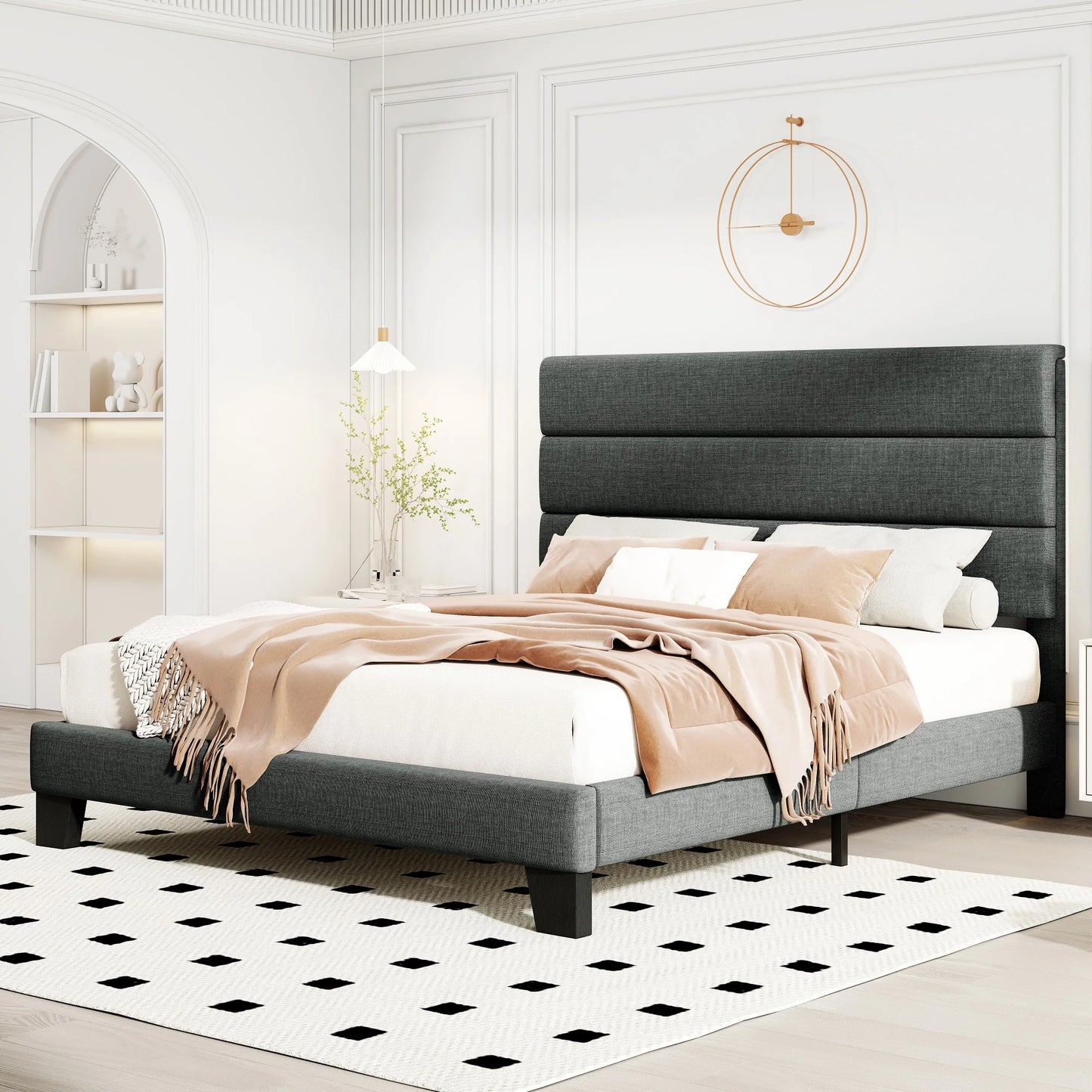HOOMIC Bed Frame With Headboard Fabric Platform Bed Slats