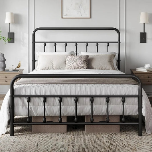 Classic Metal Platform Bed Frame with Victorian Style Iron-Art Headboard And Footboard Mattress Foundation  Customized