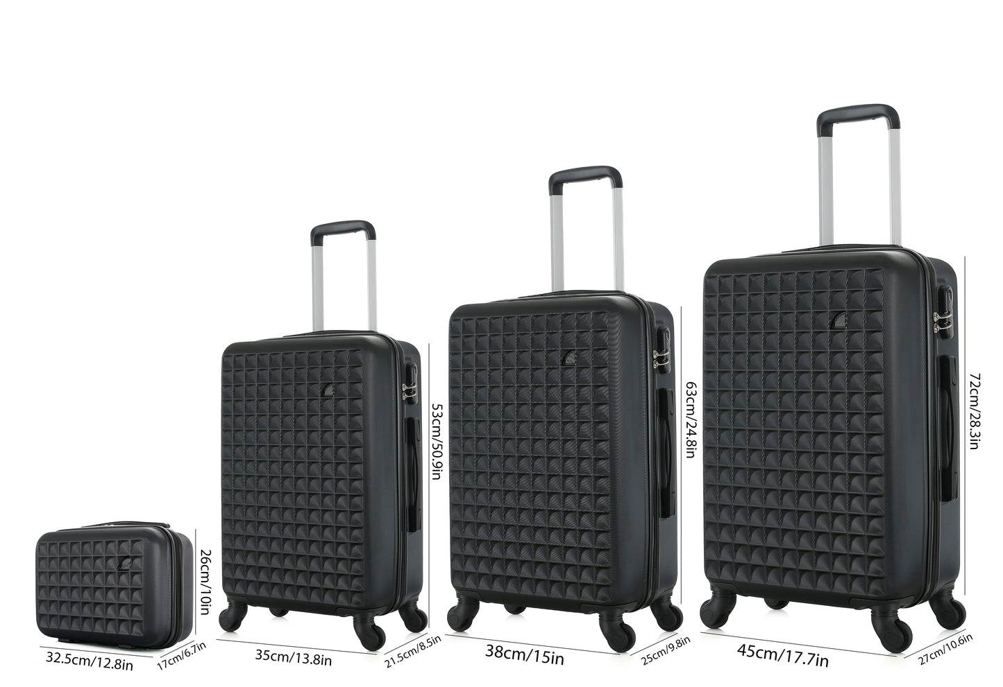 NONECN 4-Piece ABS Hardside Spinner Luggage Set with Cosmetic Case