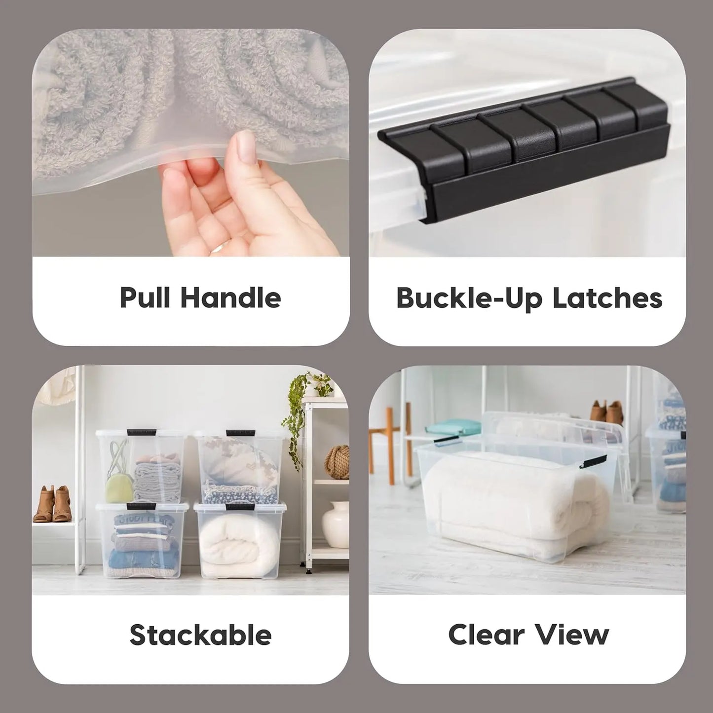 IRIS USA 72 QT Plastic Storage Box with Lid and Latches - 4 Pack - BPA-Free, See-Through Organizing Solution, Durable