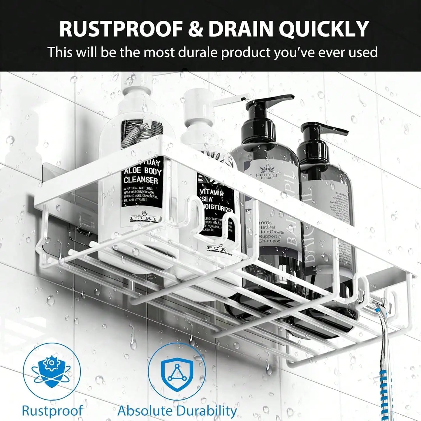 5-Pack Rustproof Stainless Steel Adhesive Shower Caddy No-Drilling Bathroom Storage Shelves