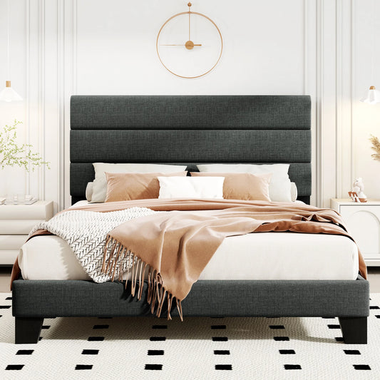 HOOMIC Bed Frame With Headboard Fabric Platform Bed Slats