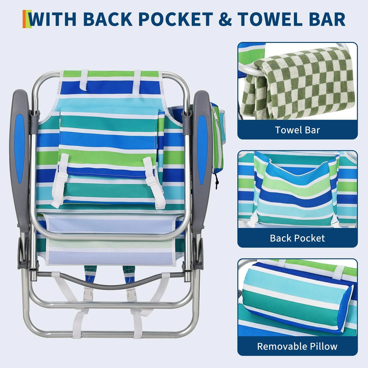 2 Pack Backpack Beach Chairs With Cooler Pouch
