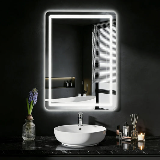 50x70cm LED Bathroom Mirror Vanity Mirrors with Backlit Lights Fogless Makeup Mirror Wall Mounted with Demister