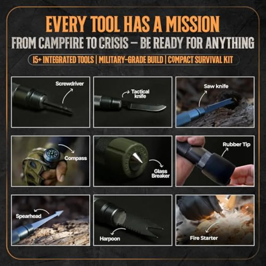 15-in-1 Tactical Survival Walking Stick Multitool