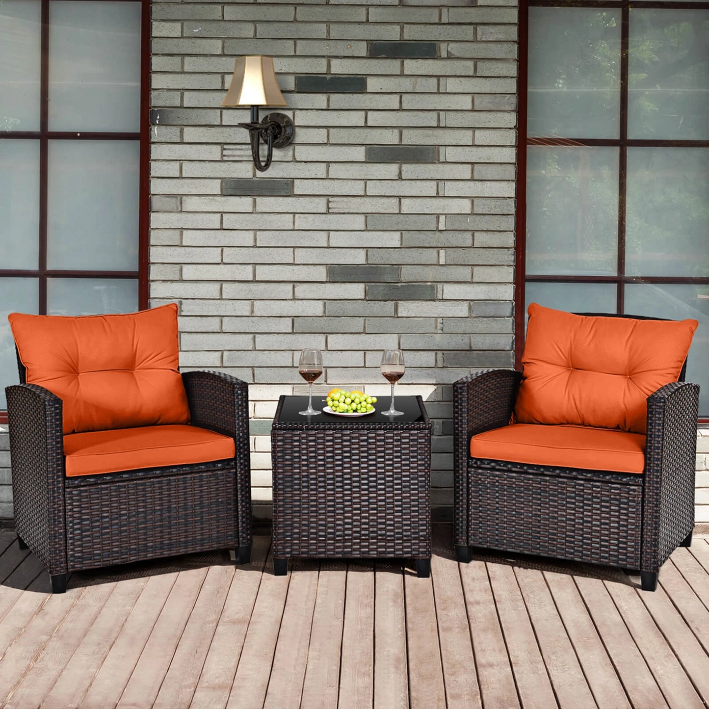 HOMASIS 3 Piece Patio Rattan Furniture Set Cushioned Conversation