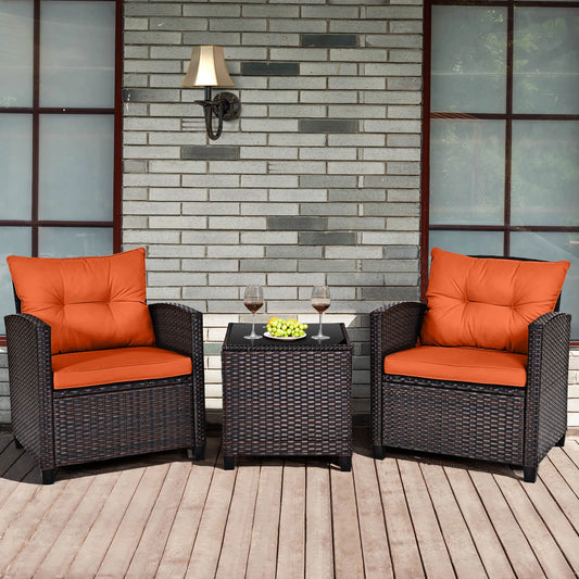HOMASIS 3 Piece Patio Rattan Furniture Set Cushioned Conversation
