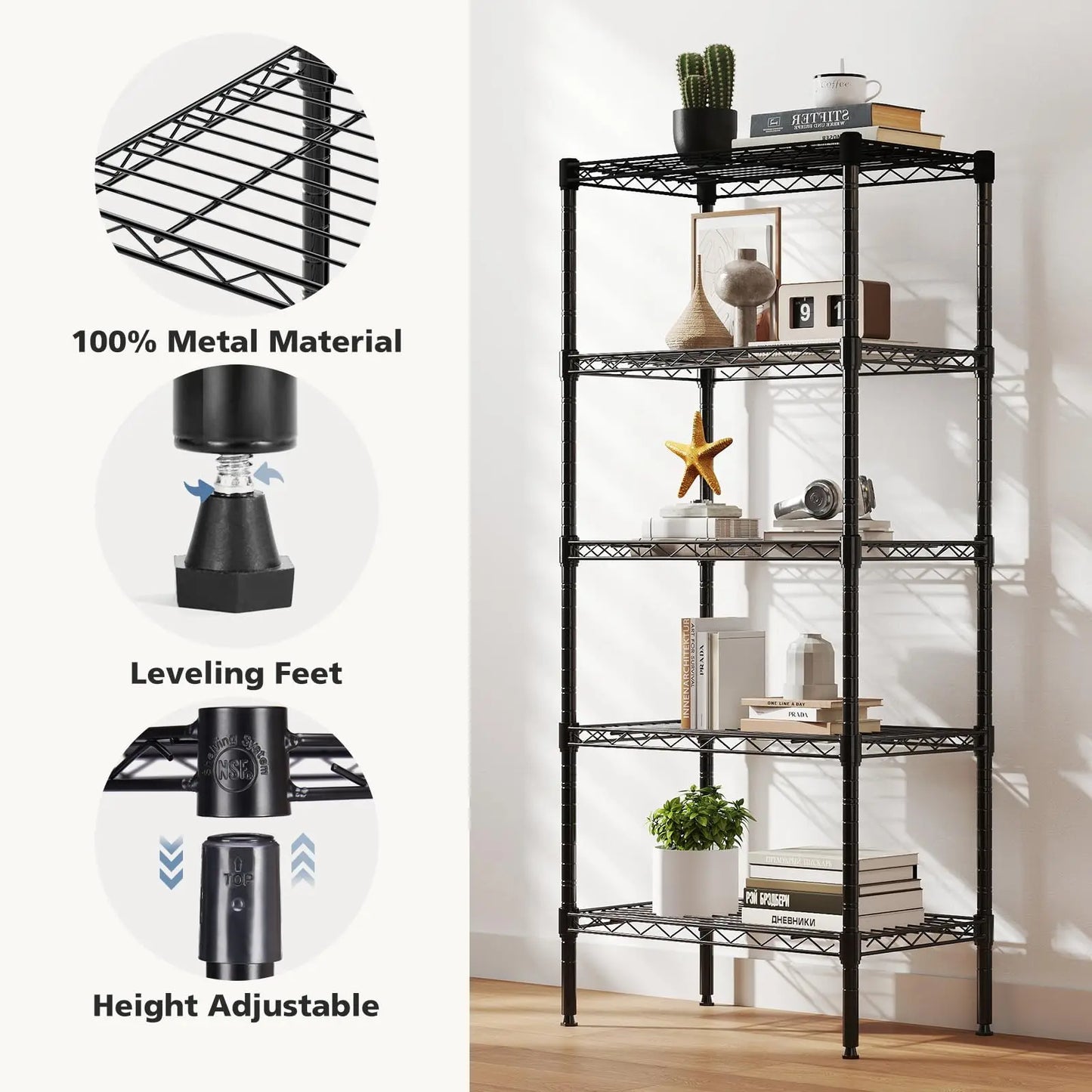 JHK Heavy Duty Metal Wire Storage Shelves Adjustable Living Room