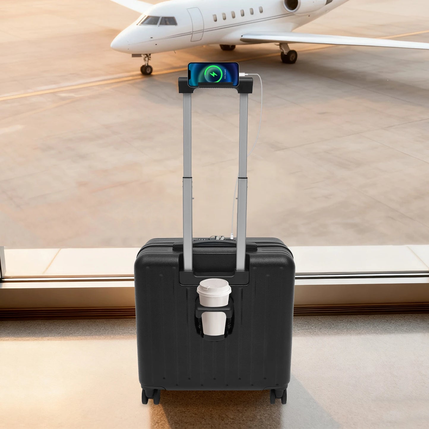 NONECN Boarding Suitcase With Front Compartment Travel Luggage For Business