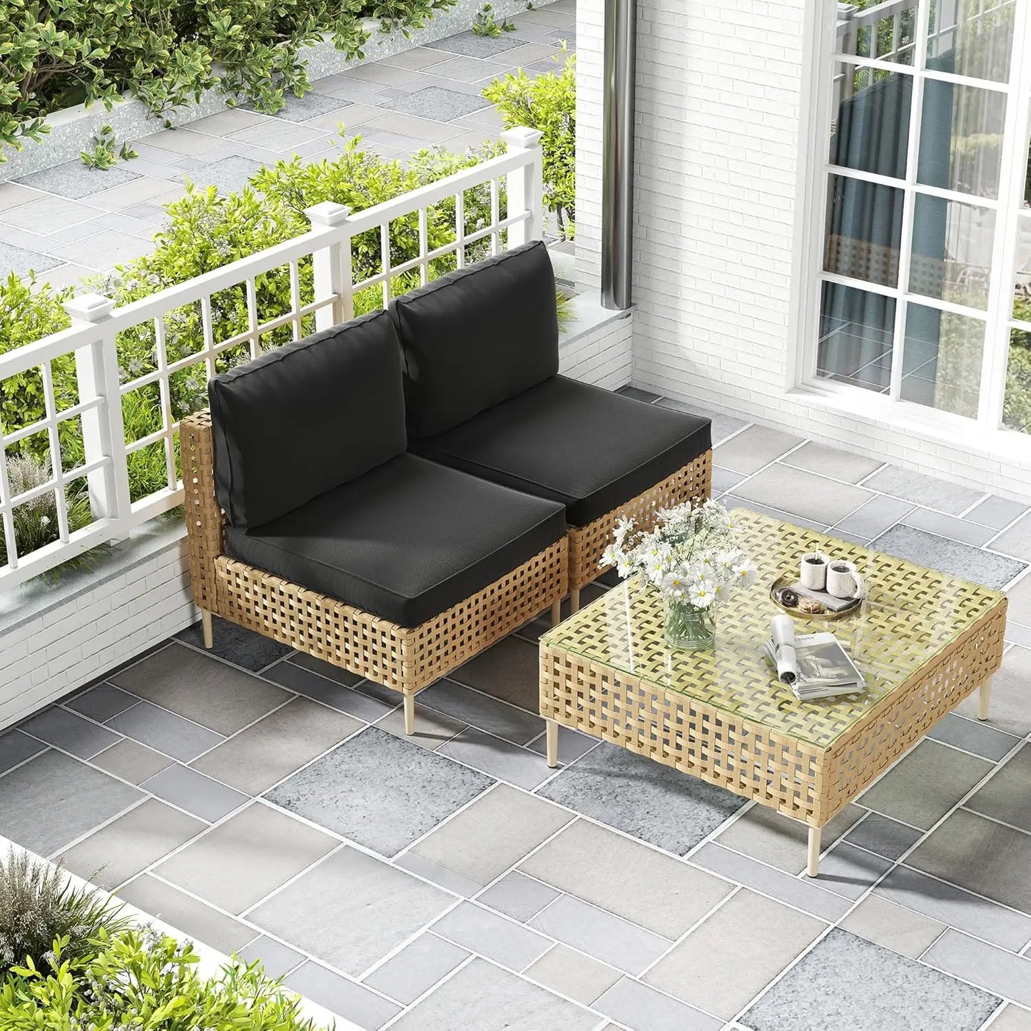 7 Piece Wicker Outdoor Sectional Sofa Set With Coffee Table