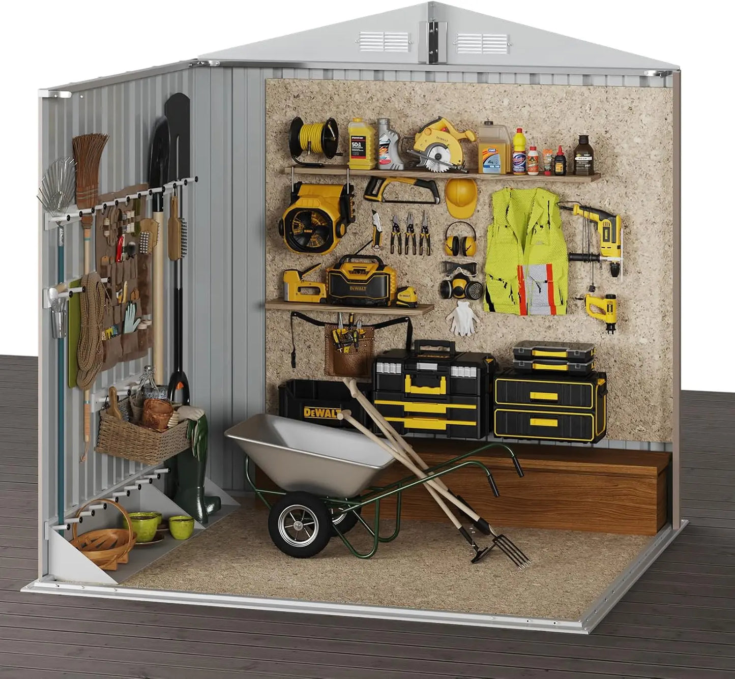 Metal Garden Outdoor Shed With Lockable Doors And Sloping Roof