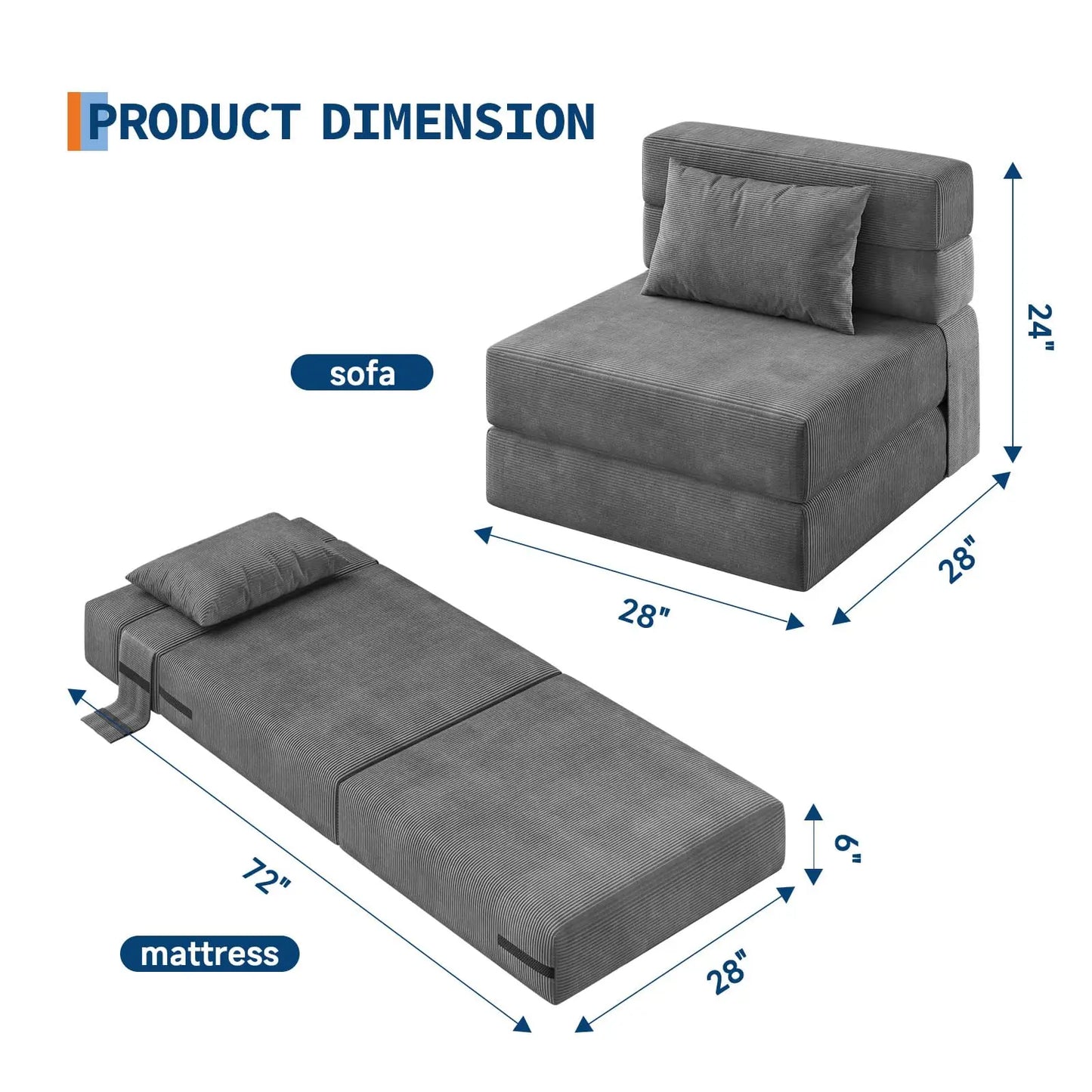 HobbyLane 4 In 1 Folding Sofa Bed Convertible Sleeper Loveseat