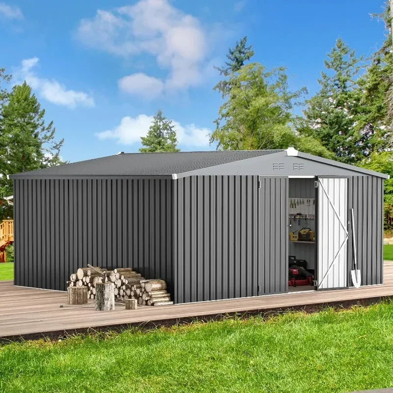 Outdoor Metal Storage Shed With Lockable Doors For Yard
