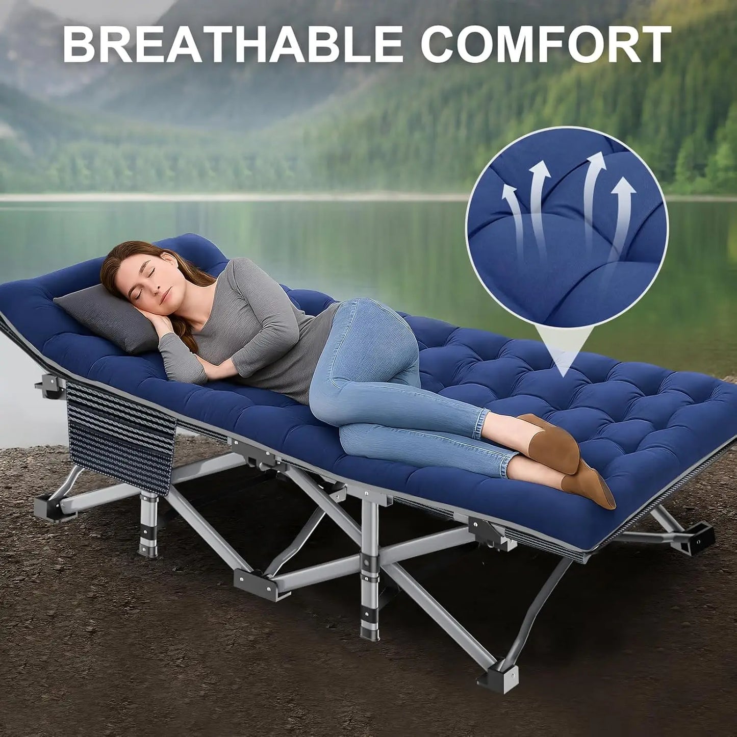 Heavy Duty Camping Cot For Adults With Oxford Fabric Mat And Carry Bag