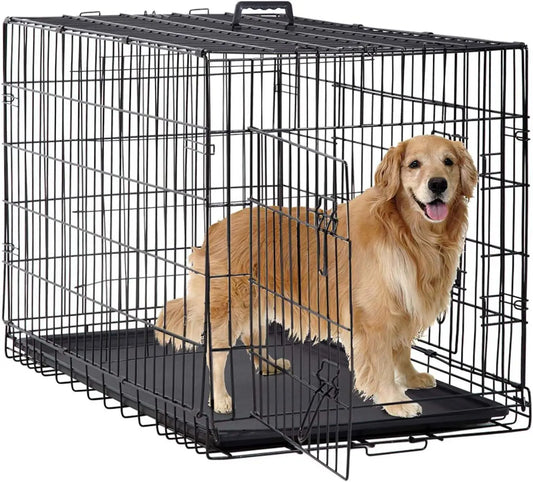 BestPet | Dog Crate | 48" | Black | Foldable Metal Kennel with Double Doors, Secure Slide-Bolt Latches, Leakproof Tray |