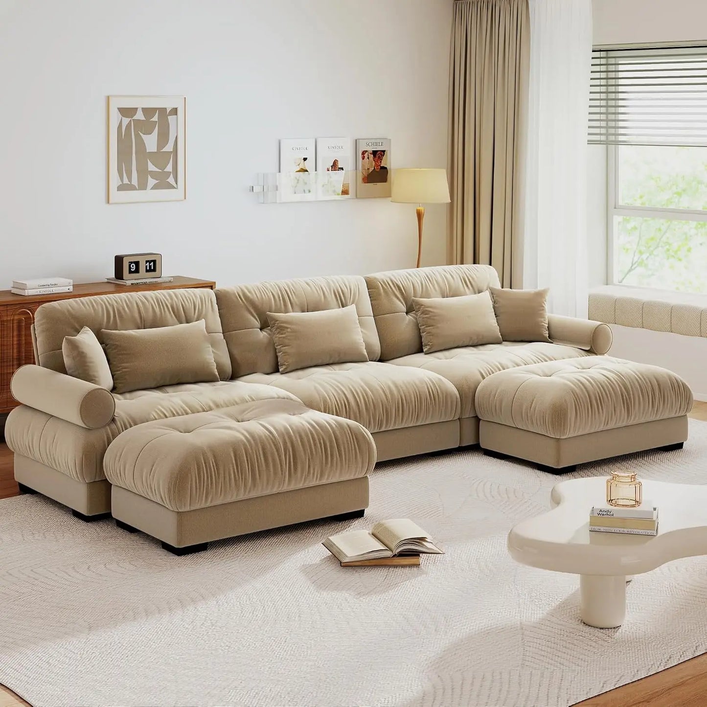 U Shaped Modular Sectional Sofa With Ottoman Velvet