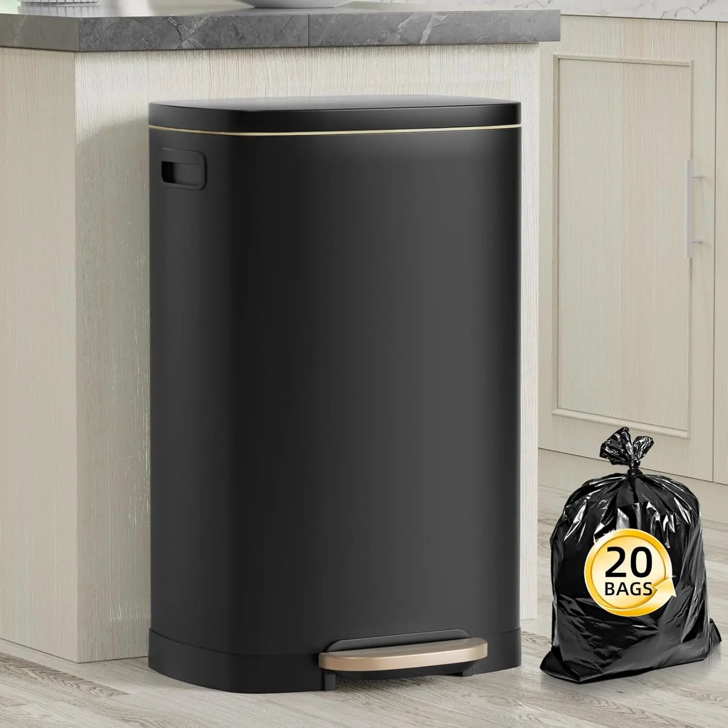 13 Gallon Trash Can with Lid, Trash Can with Removable Inner Bucket and Lid Soft Close, Pedal Rubbish Bin for Home Office