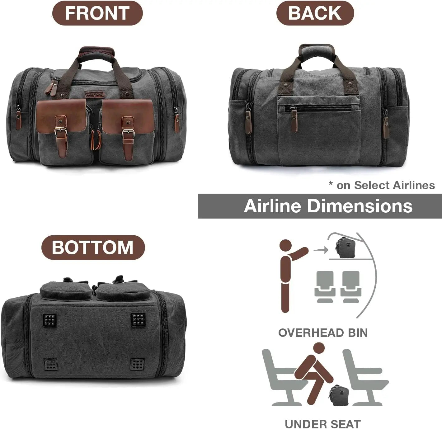 Expandable Canvas Leather Duffle Bag Waterproof With Shoe Compartment