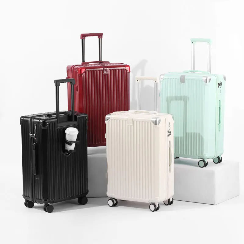 Zippered ABS PC Suitcase Luggage With Cup Holder And Wheels