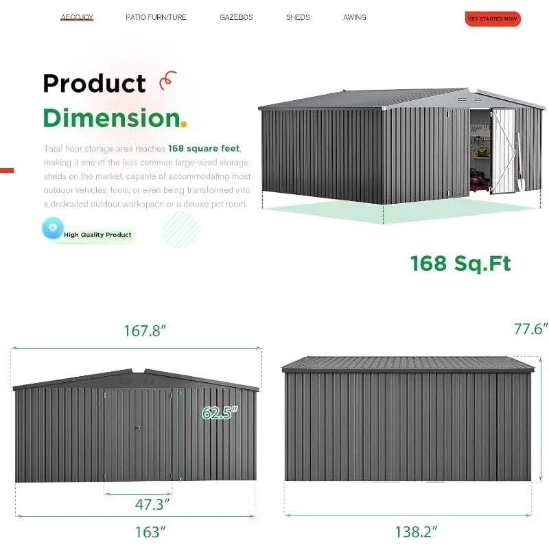 Outdoor Metal Storage Shed With Lockable Doors For Yard