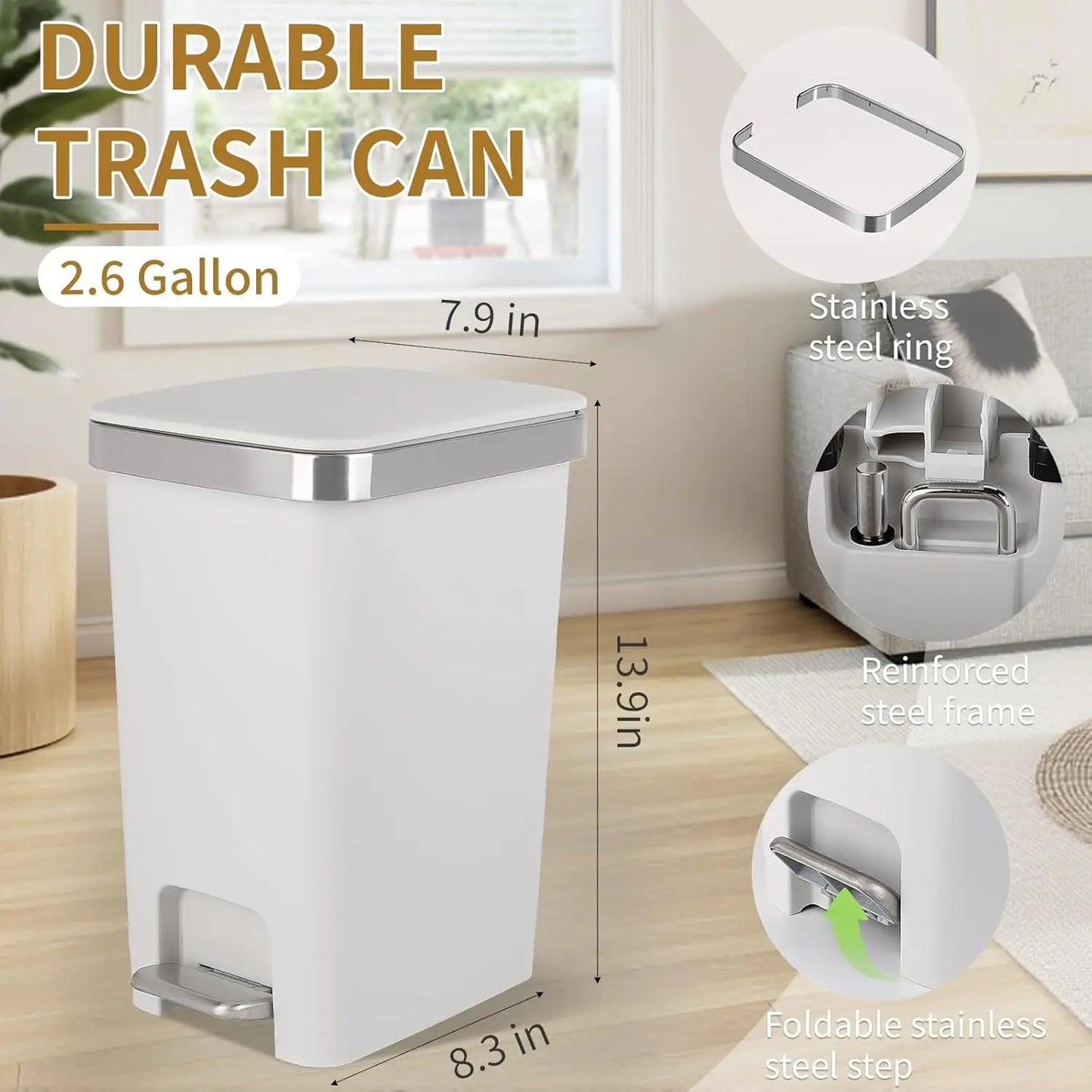 Bathroom Trash Can w/ Lid and 3 Rolls Trash Bags,