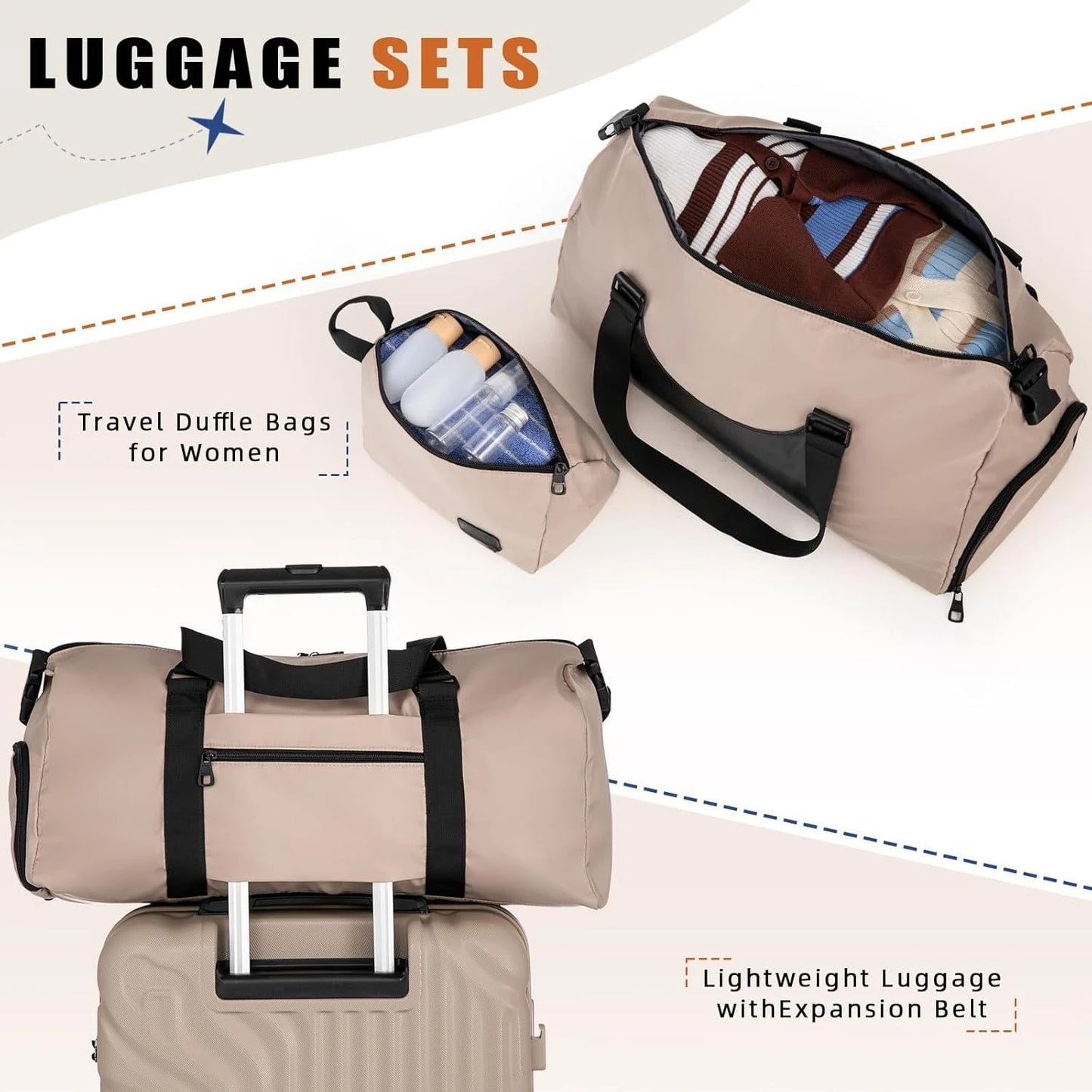 ZHUISHU Luggage Sets With Double Rotatable Detachable Wheels