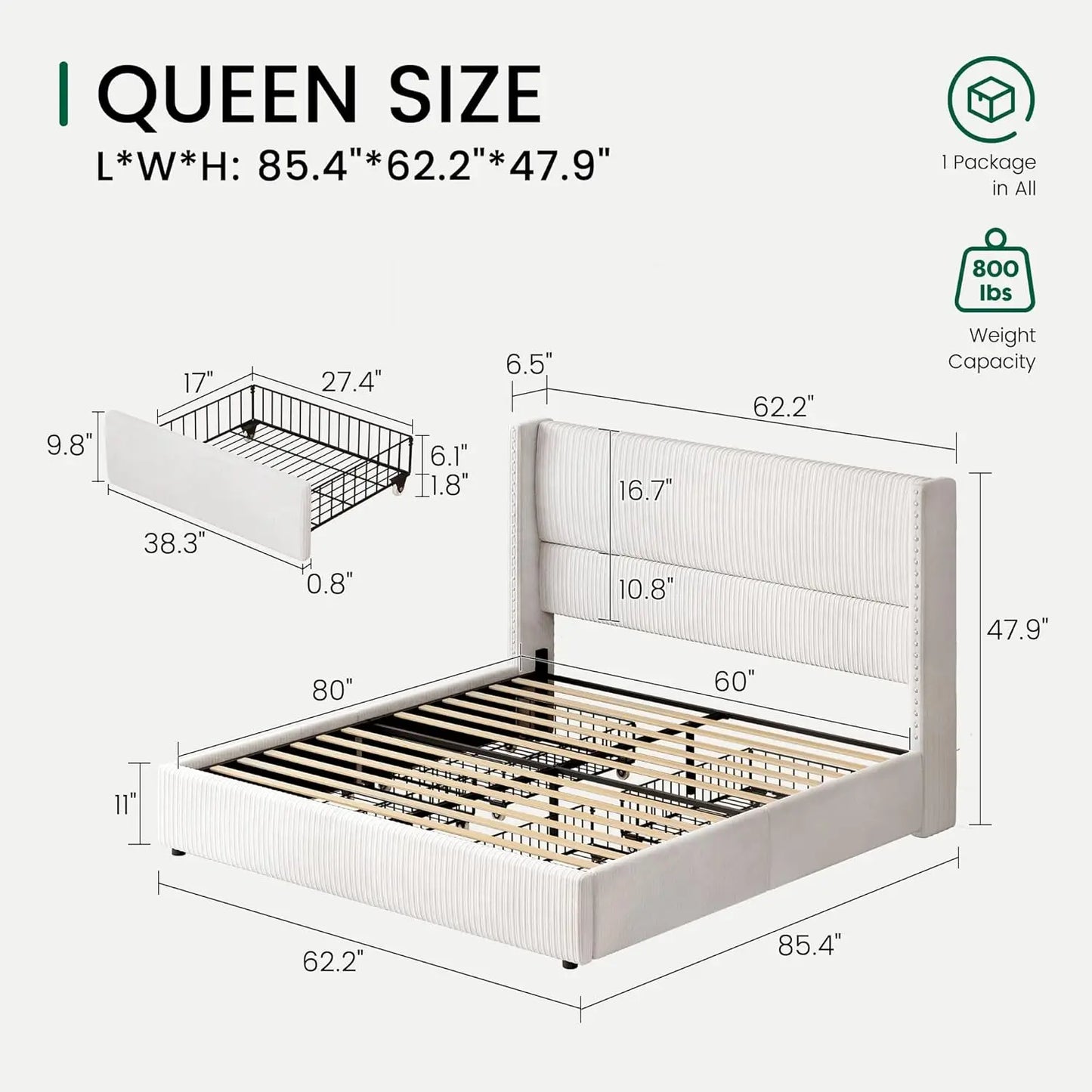 Queen Bed Frame with 4 Storage Drawers,Upholstered Bed Frame Queen Size with Headboard Corduroy Platform Bed Frame, Customized