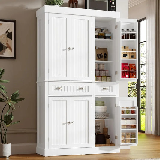 71 Tall Modern Kitchen Cabinet Pantry Storage with Doors and Adjustable Shelves Large Freestanding Food Pantry with 2 Drawers f