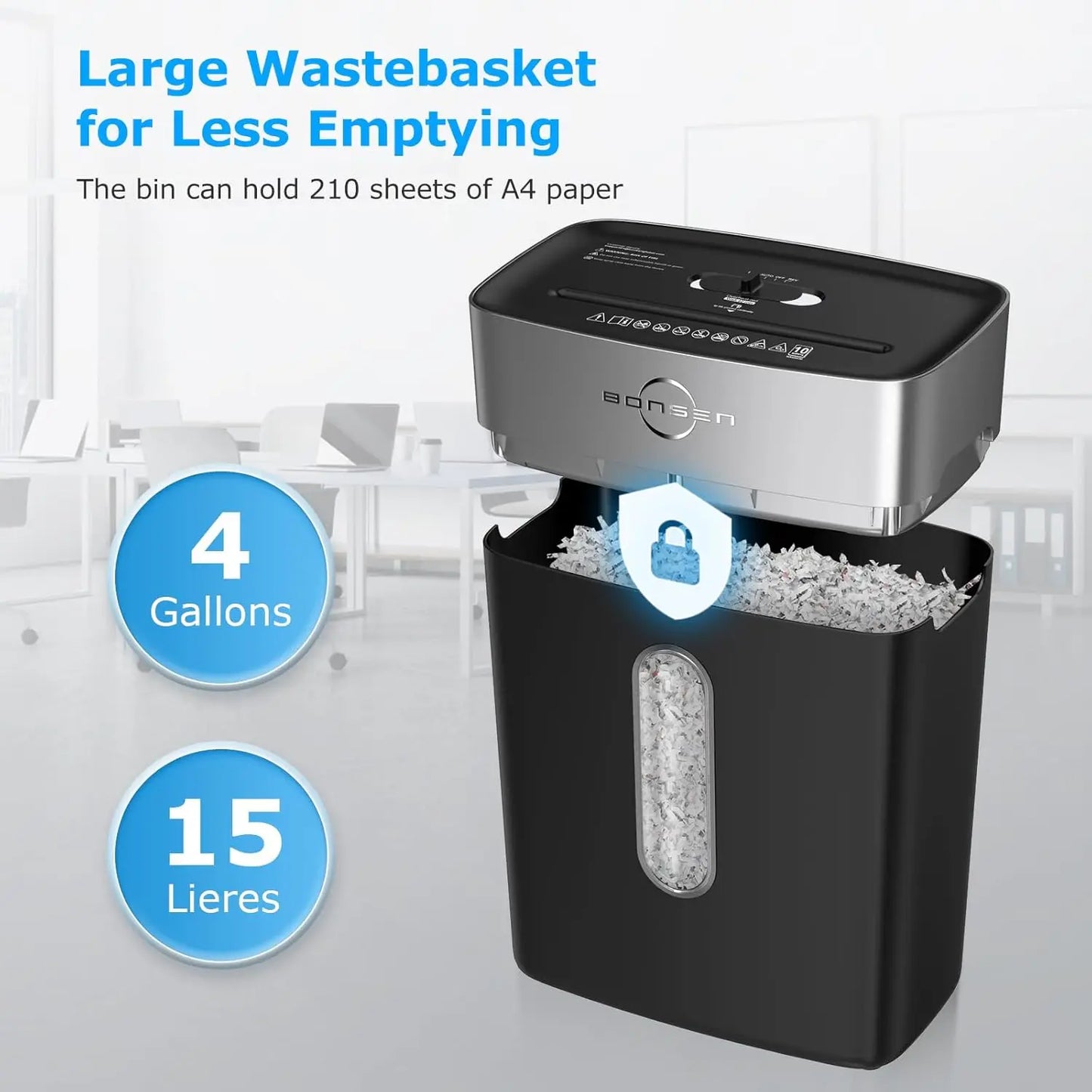 BONSEN 10-Sheet Cross-Cut Home Office Shredder P-4 Security suit for Credit Card,Staples & Clips, Quiet with Jam-Proof&4 Gal Bin