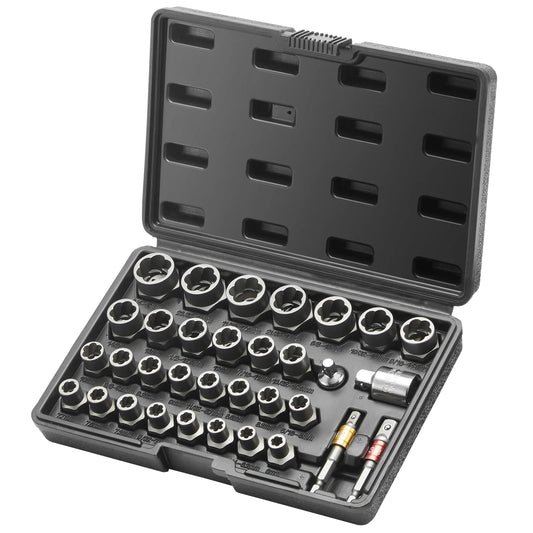 SucceBuy 29PCs Bolt Extractor Set Bolt and Nut Remover Set 6mm to 10mm 13/32" to 3/4" CR-MO Steel Extraction Socket Set