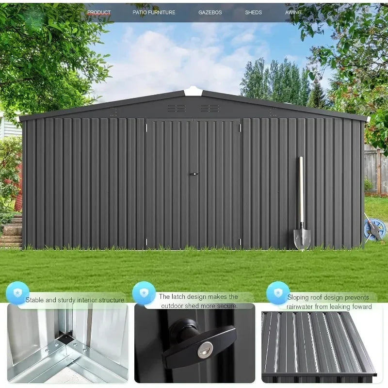 Outdoor Metal Storage Shed With Lockable Doors For Yard