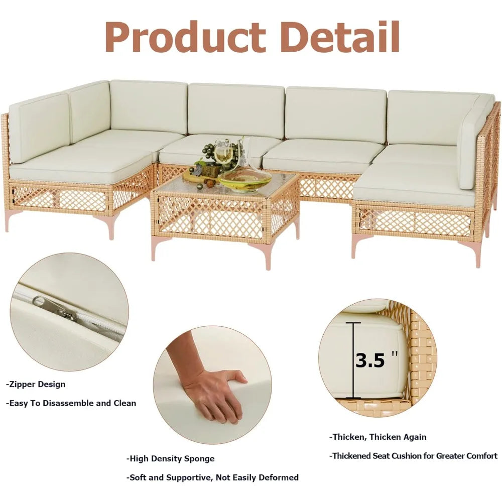 Outdoor Wicker Patio Sectional Set Boho Sofa With Coffee Table